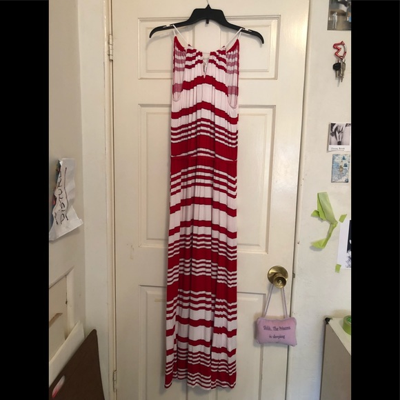 Full length MAXI resort style dress red/white - Picture 3 of 6